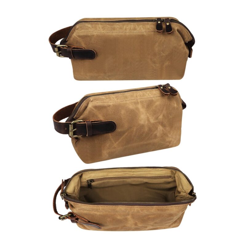 Custom Portable Waxed Canvas Travel Toiletry Bag W/ Handle - 2