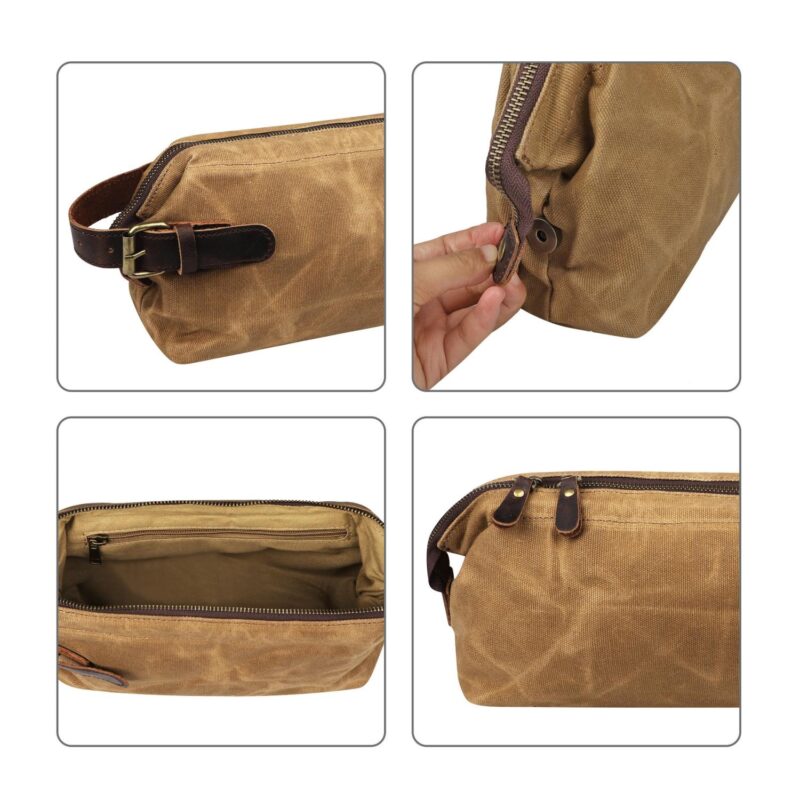 Custom Portable Waxed Canvas Travel Toiletry Bag W/ Handle - 3