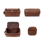Custom Premium Leather Travel Toiletry Bag W/ Hanging Hook - 1