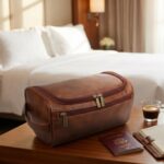 Custom Premium Leather Travel Toiletry Bag W/ Hanging Hook - 3