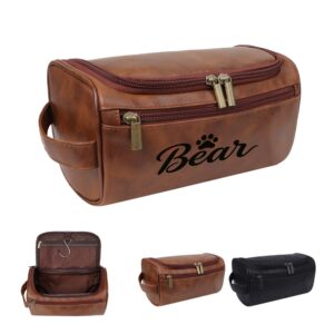 Custom Premium Leather Travel Toiletry Bag W/ Hanging Hook