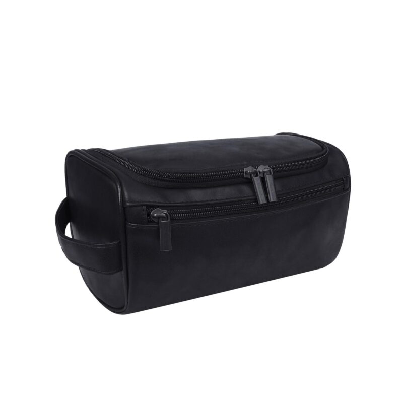 Custom Premium Leather Travel Toiletry Bag W/ Hanging Hook - 5