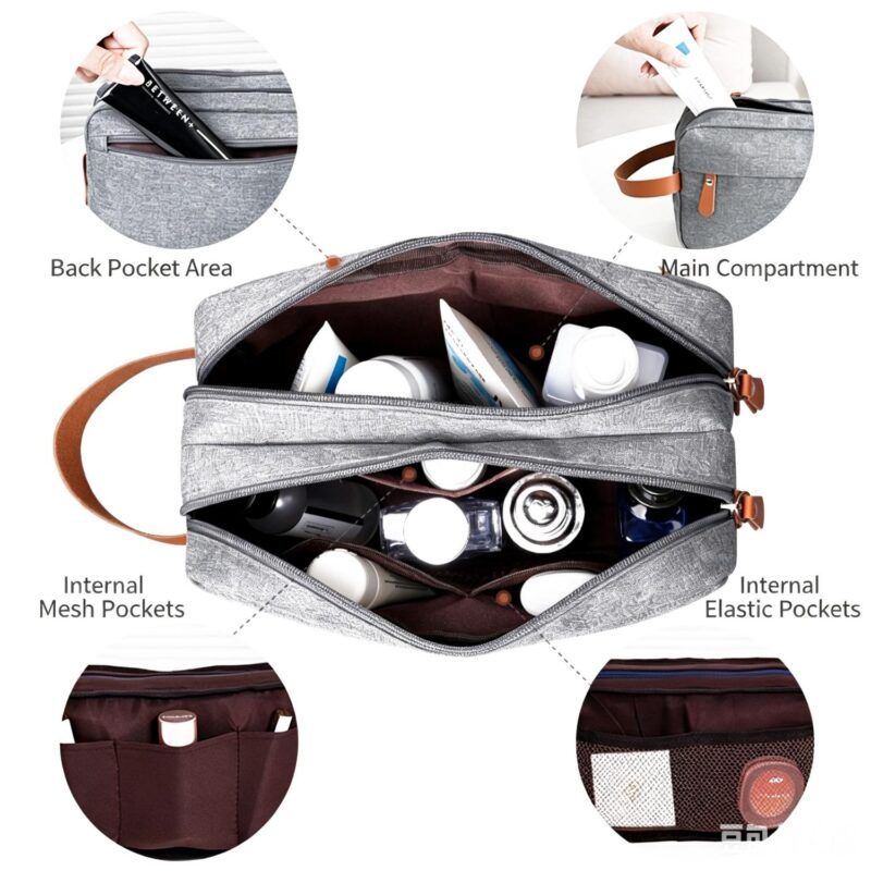 Custom Premium Portable Travel Heathered Toiletry Bag with Multiple Pockets - 4