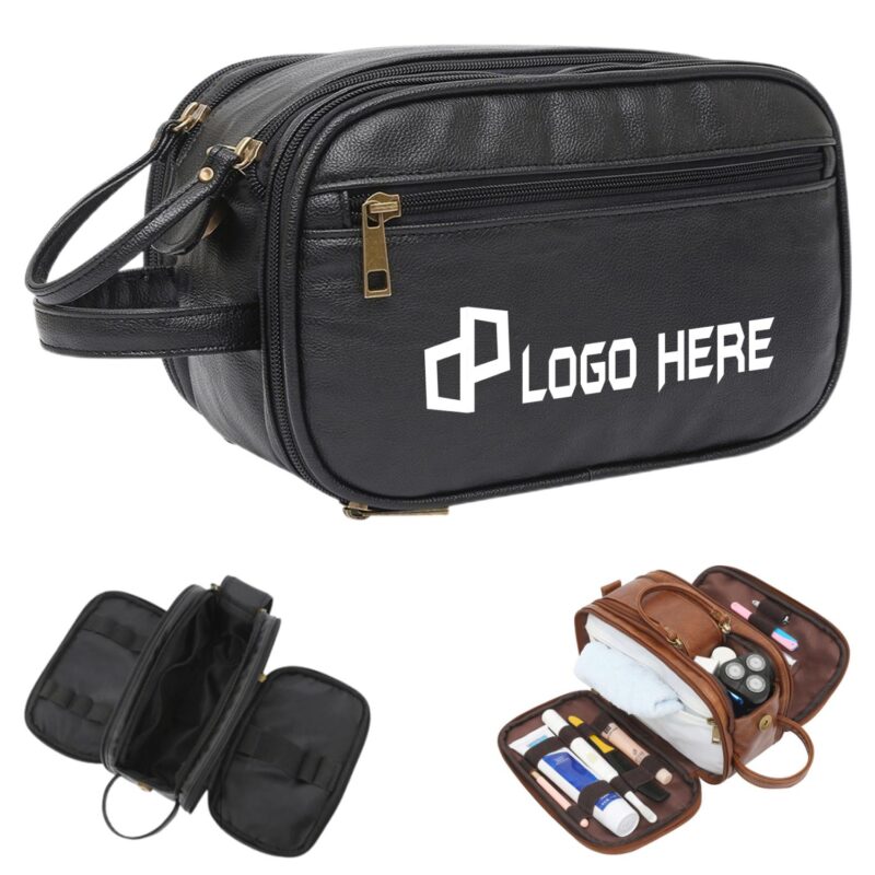 Custom Pu Leather 3-Layers Toiletry Bag