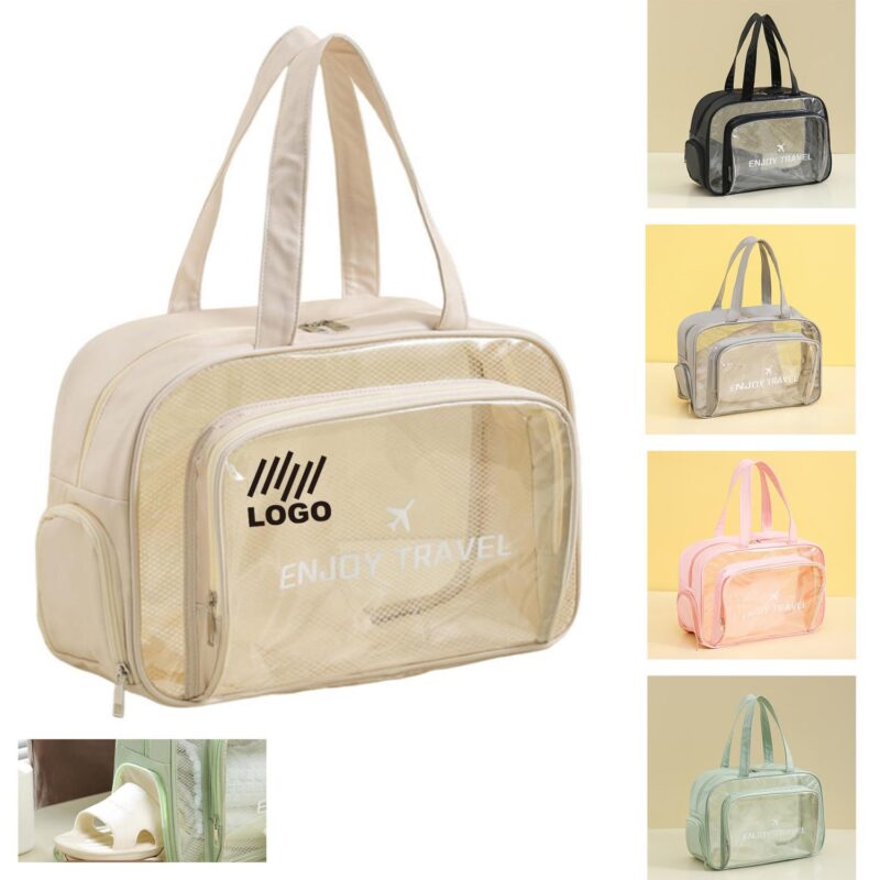 Custom Pvc Clear Seaside Toiletry Bag With Shoe Compartment