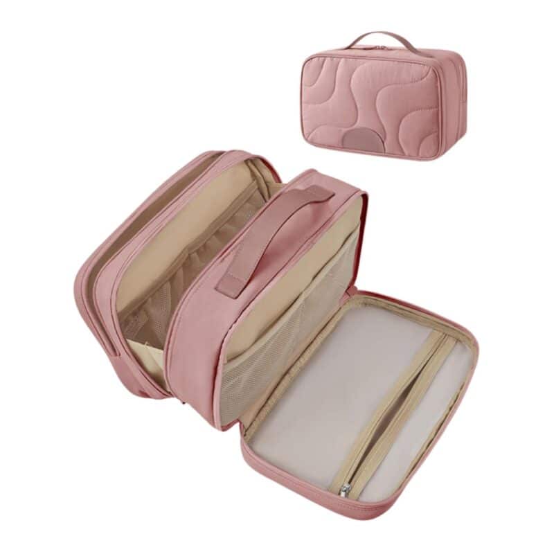 Custom Quilted Polyester Travel Toiletry Bag With Wet Dry Compartments - 2
