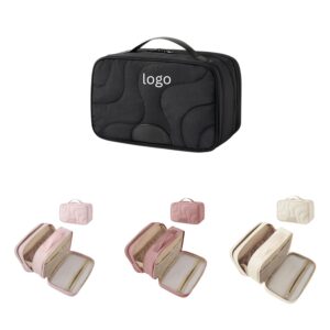 Custom Quilted Polyester Travel Toiletry Bag With Wet Dry Compartments