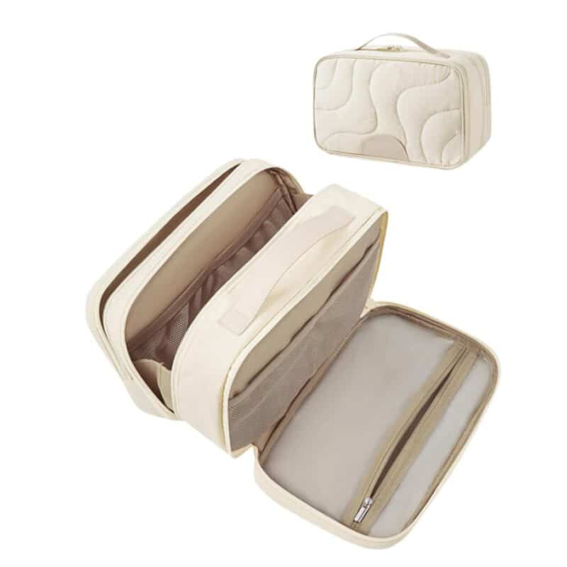 Custom Quilted Polyester Travel Toiletry Bag With Wet Dry Compartments - 5