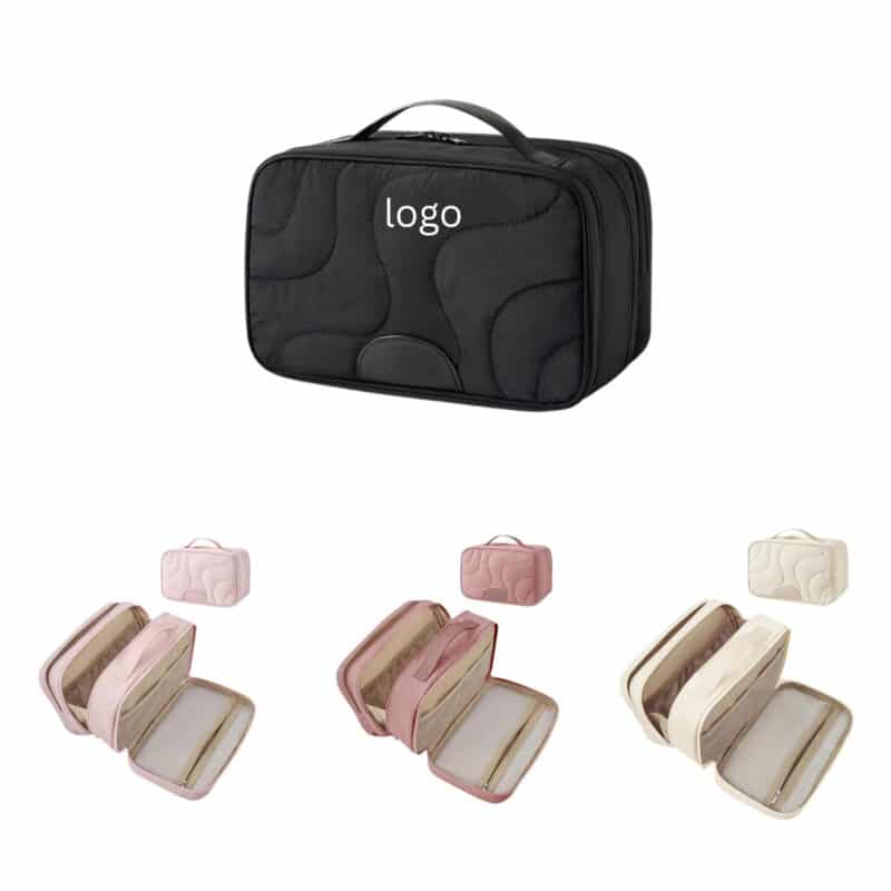 Quilted-Polyester-Travel-Toiletry-Bag-With-Wet-Dry-Compartments-XLS425 Custom Quilted Polyester Travel Toiletry Bag With Wet Dry Compartments