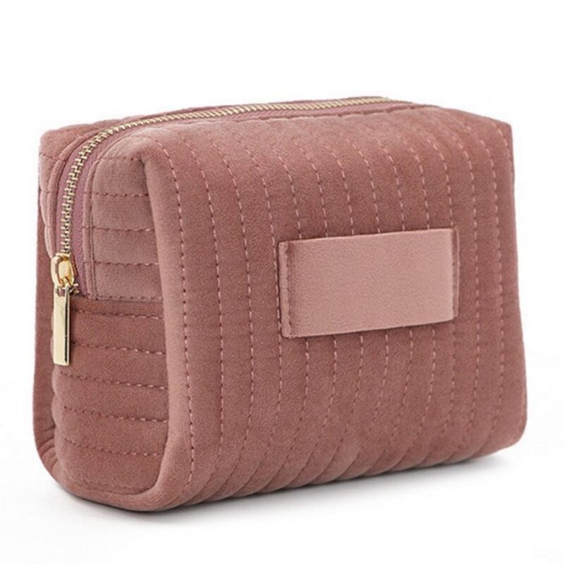 Custom Quilted Velvet Travel Cosmetic Toiletry Bag - 1
