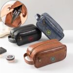 Custom Soft PU Leather Zipped Travel Toiletry Bag
