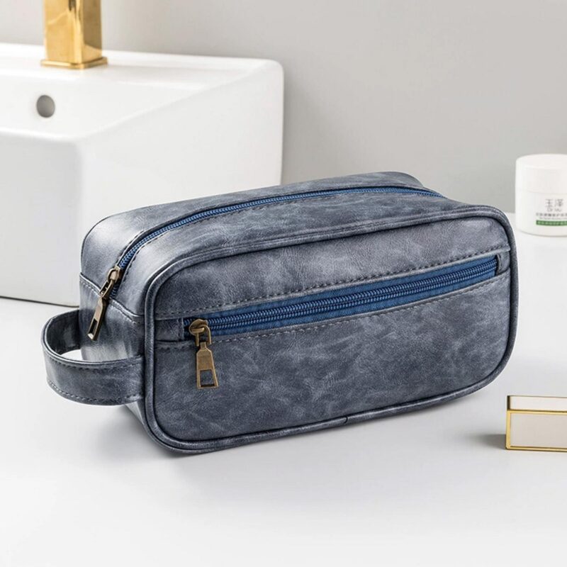 Custom Soft PU Leather Zipped Travel Toiletry Bag - 5