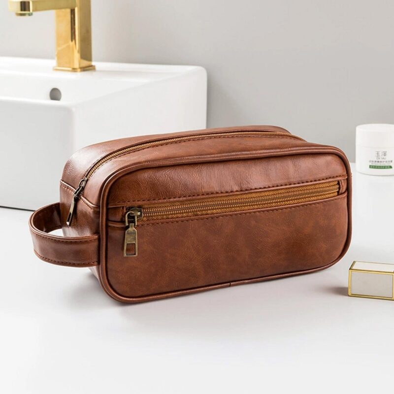 Custom Soft PU Leather Zipped Travel Toiletry Bag - 7
