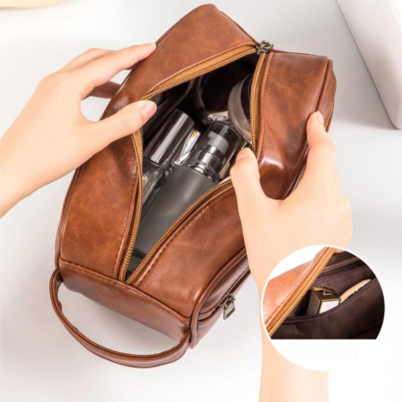 Custom Soft PU Leather Zipped Travel Toiletry Bag - 8