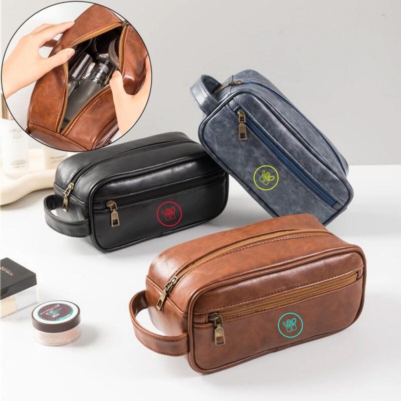 Soft-PU-Leather-Zipped-Travel-Toiletry-Bag-DKR112 Custom Soft PU Leather Zipped Travel Toiletry Bag