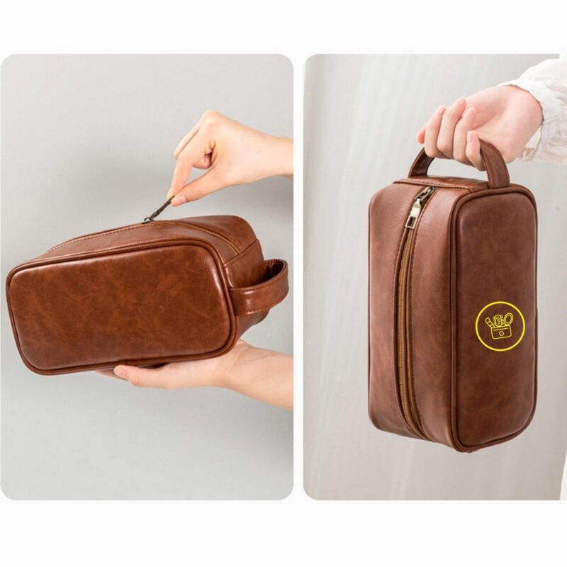 Custom Soft PU Leather Zipped Travel Toiletry Bag - 9