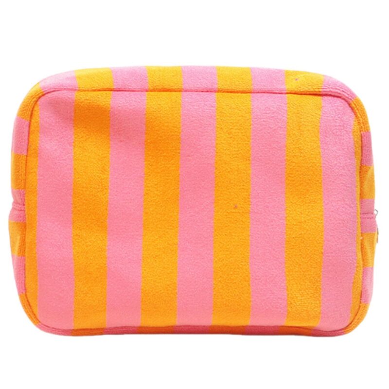 Custom Striped Terry Cloth Toiletry Bag with Zipper Closure - 1