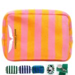 Custom Striped Terry Cloth Toiletry Bag with Zipper Closure