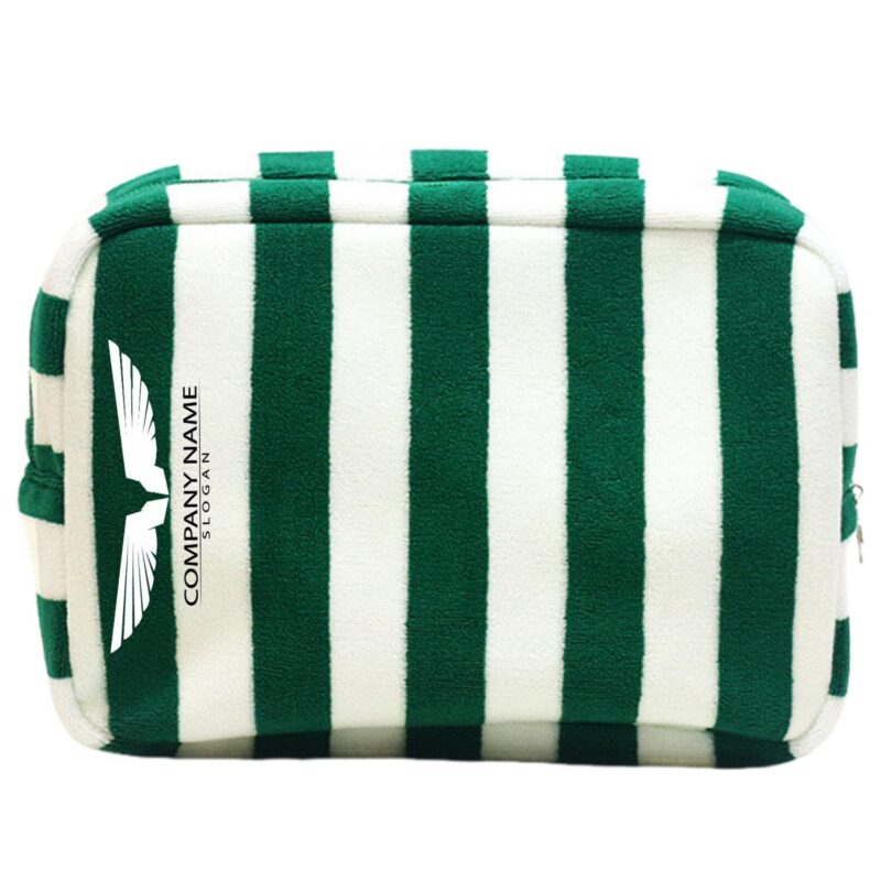 Custom Striped Terry Cloth Toiletry Bag with Zipper Closure - 2