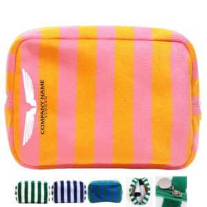 Custom Striped Terry Cloth Toiletry Bag with Zipper Closure