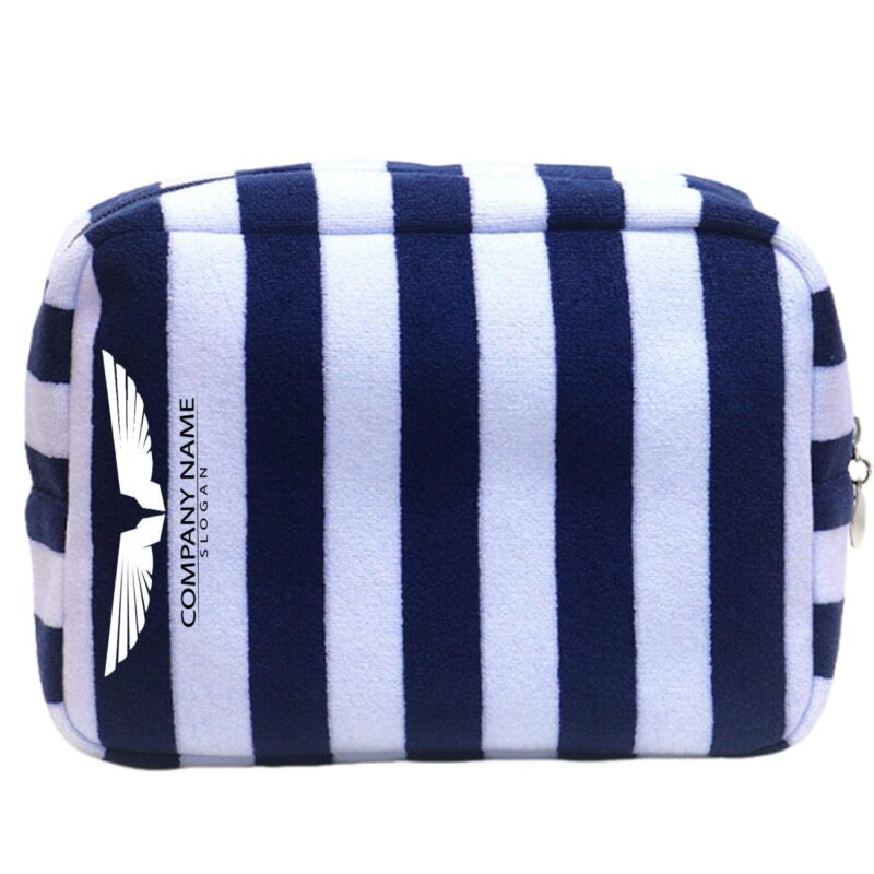 Custom Striped Terry Cloth Toiletry Bag with Zipper Closure - 4