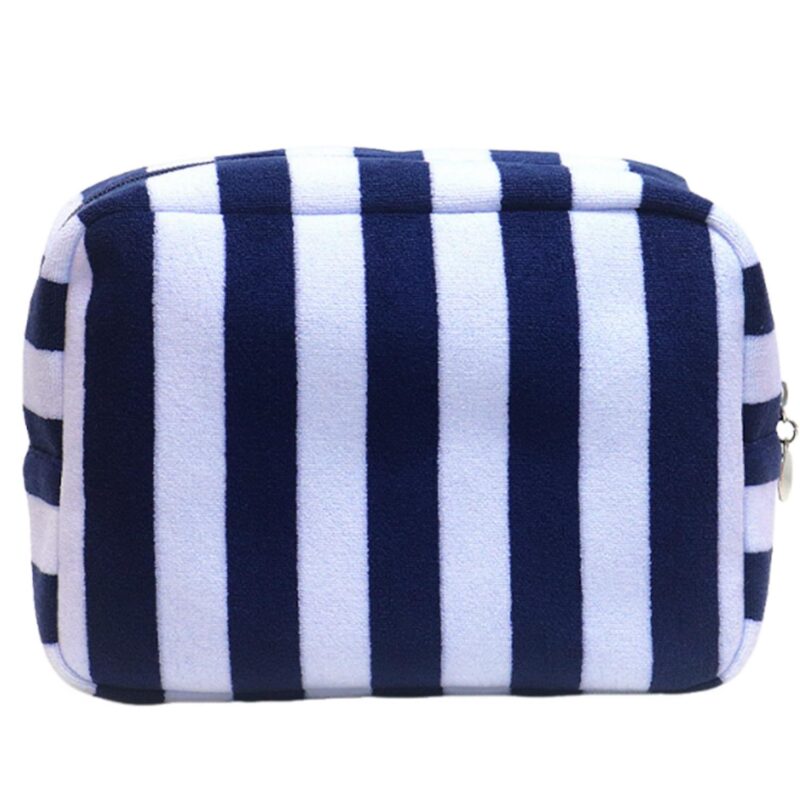 Custom Striped Terry Cloth Toiletry Bag with Zipper Closure - 5