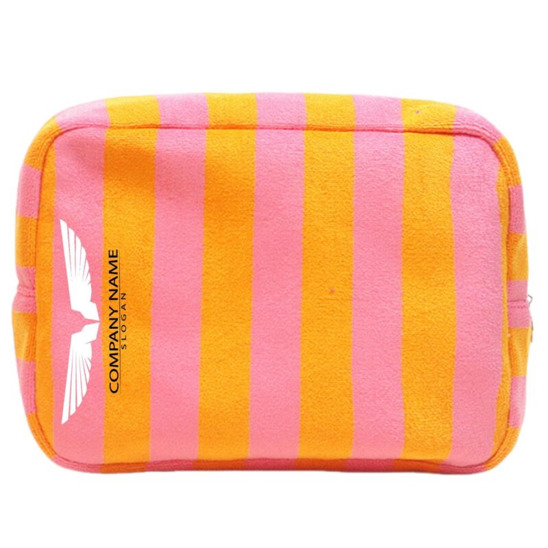 Custom Striped Terry Cloth Toiletry Bag with Zipper Closure - 8