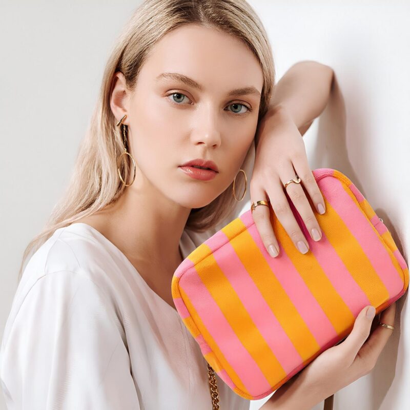 Custom Striped Terry Cloth Toiletry Bag with Zipper Closure - 9