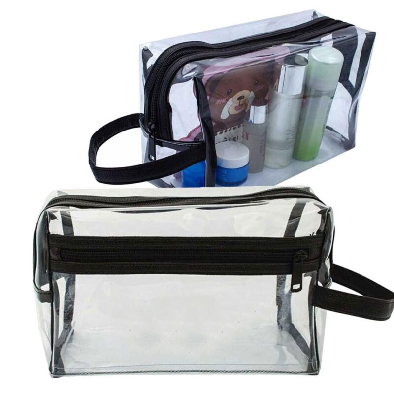 Custom Super Soft Clear Vinyl Toiletry Bag w/ Leatherette Accent - 1