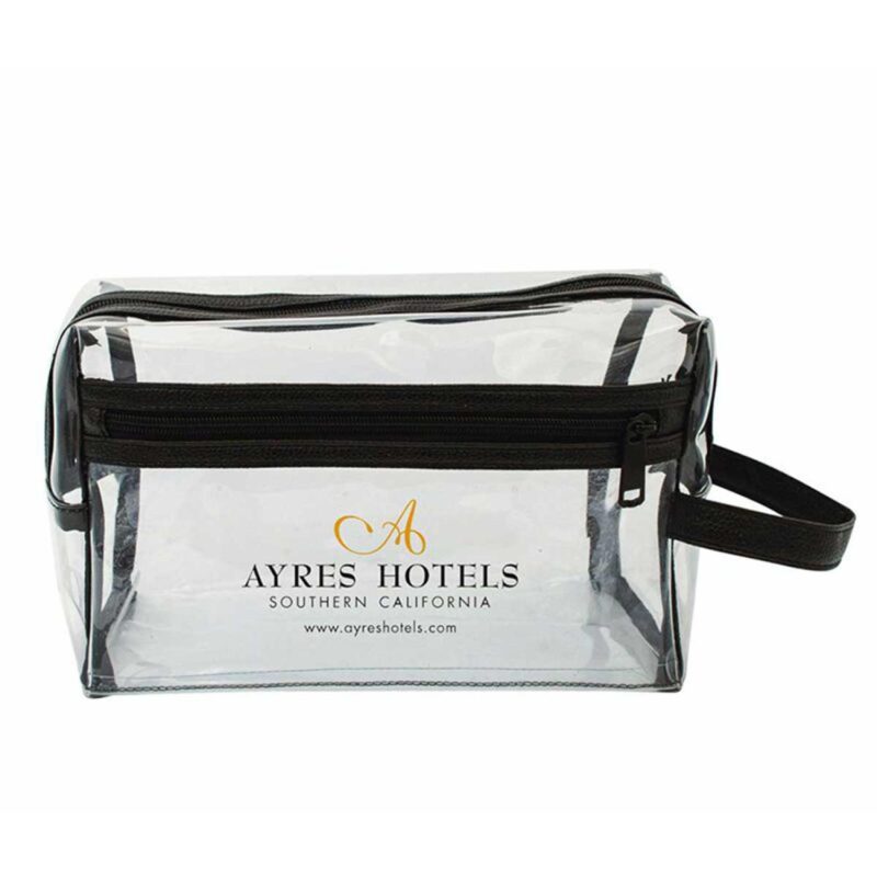 Custom Super Soft Clear Vinyl Toiletry Bag w/ Leatherette Accent - 2