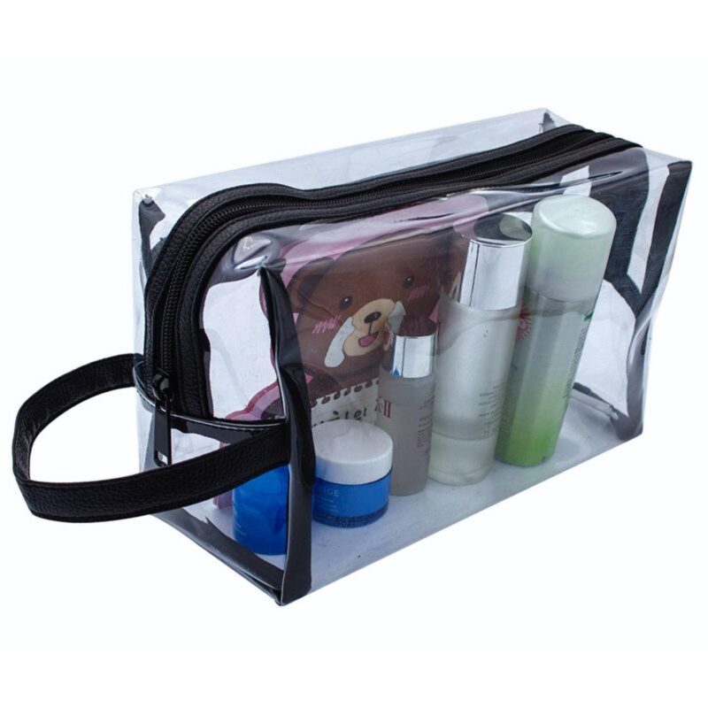 Custom Super Soft Clear Vinyl Toiletry Bag w/ Leatherette Accent - 3