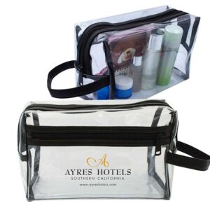 Custom Super Soft Clear Vinyl Toiletry Bag w/ Leatherette Accent