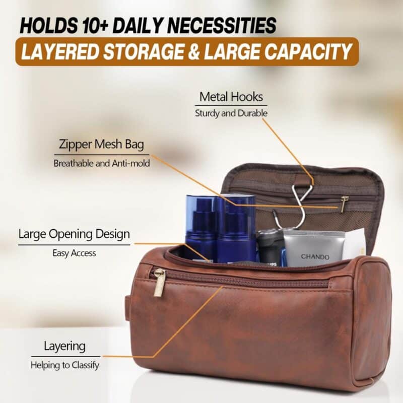 Custom Toiletry Bag Zippered Compartments Metal Hook - 2