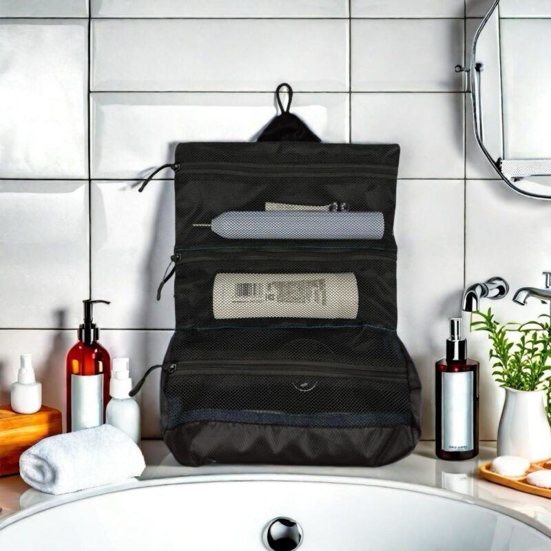 Custom Toiletry Bag with Hanging Loop and Mesh Pockets - 3