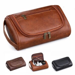 Custom Travel Dopp Kit with Carry Handle Leather Mens
