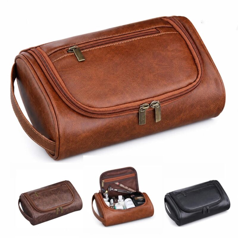 Custom Travel Dopp Kit with Carry Handle Leather Mens