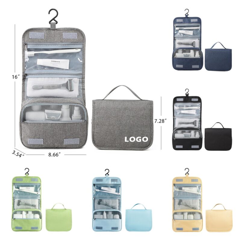 Custom Travel Foldable Toiletry Bag With Hook