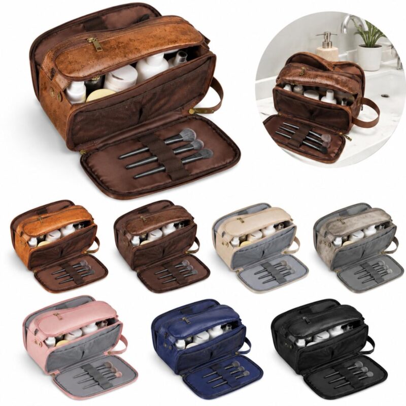 Custom Travel Shaving Dopp Kit PU Leather Wet Dry Bag - 1