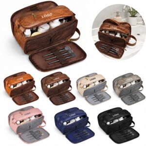 Custom Travel Shaving Dopp Kit PU Leather Wet Dry Bag
