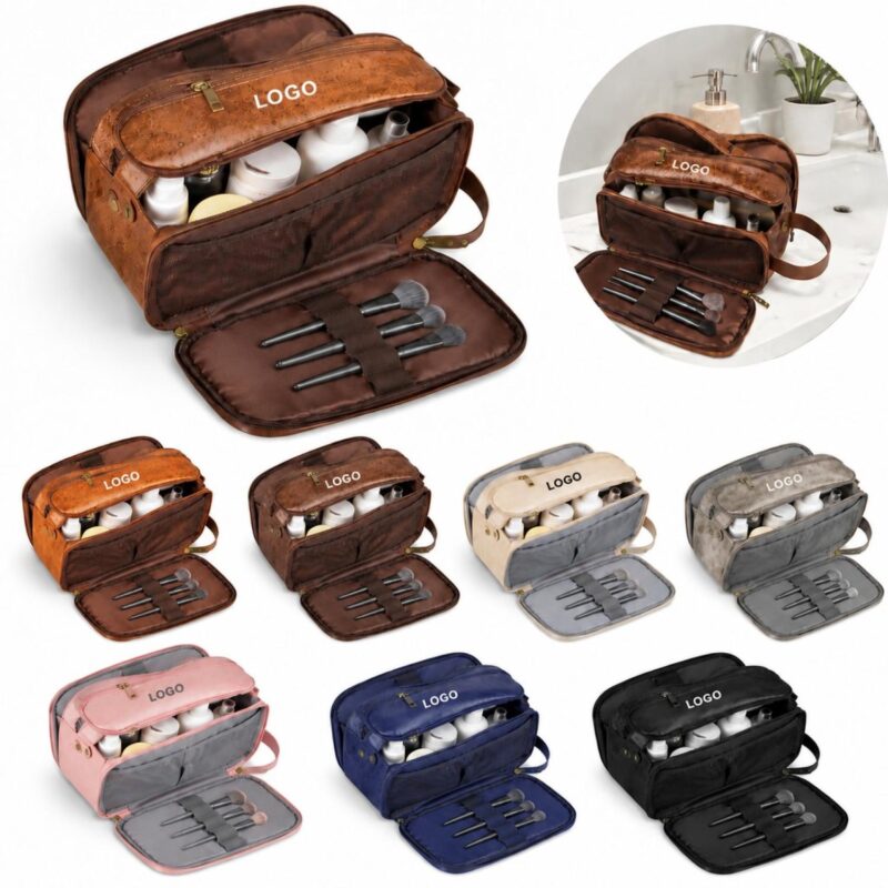 Custom Travel Shaving Dopp Kit PU Leather Wet Dry Bag