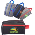 Custom Two-Tone Travel Toiletry Bag W/ Colored Handle & Zipper (10" x 5")