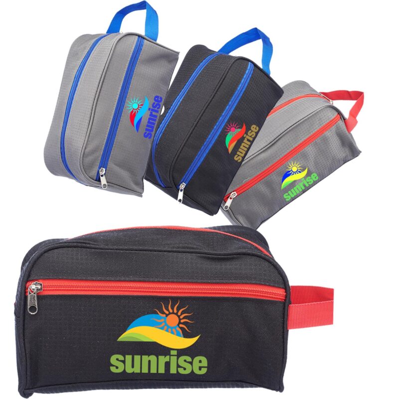Custom Two-Tone Travel Toiletry Bag W/ Colored Handle & Zipper (10" x 5")