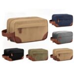 Custom Vintage Canvas & Leather Dopp Kit Travel Toiletry Wash Bag - 1