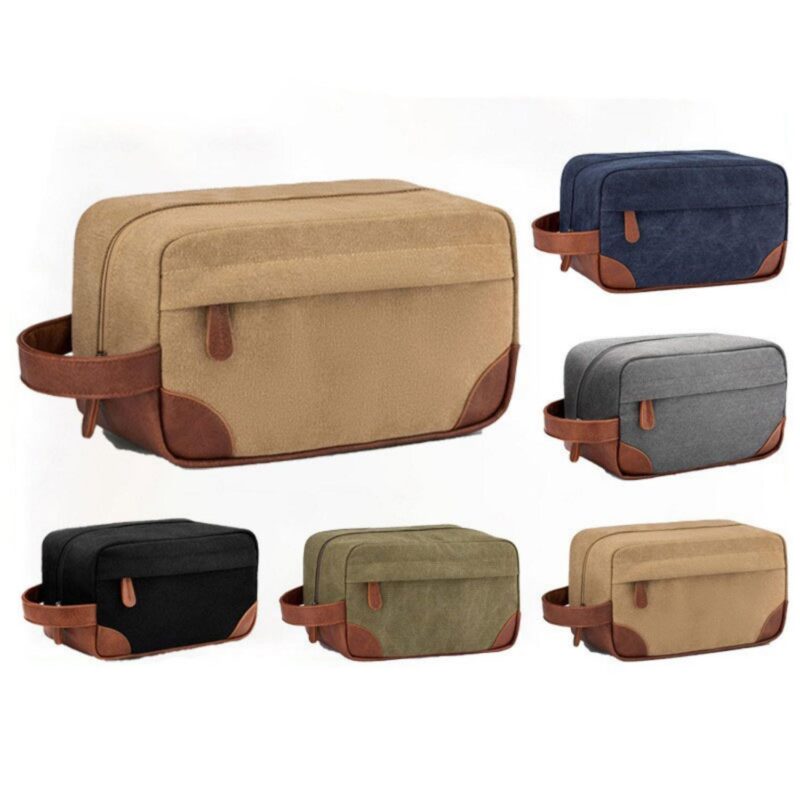 Custom Vintage Canvas & Leather Dopp Kit Travel Toiletry Wash Bag - 1