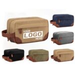 Custom Vintage Canvas & Leather Dopp Kit Travel Toiletry Wash Bag