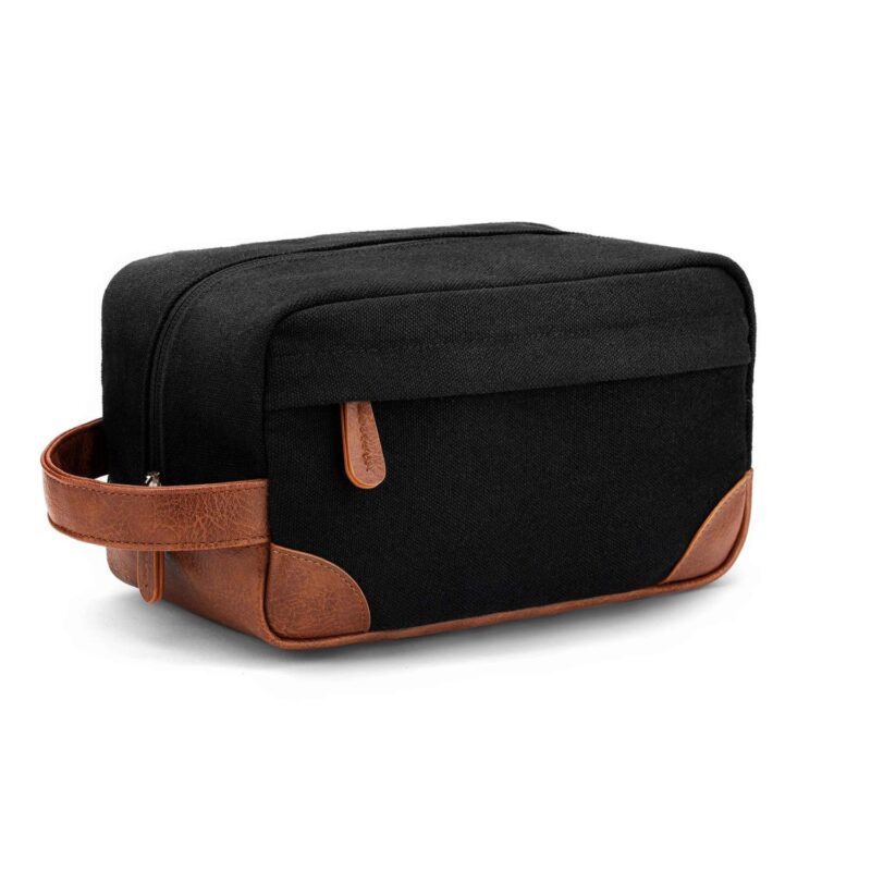 Custom Vintage Canvas & Leather Dopp Kit Travel Toiletry Wash Bag - 2