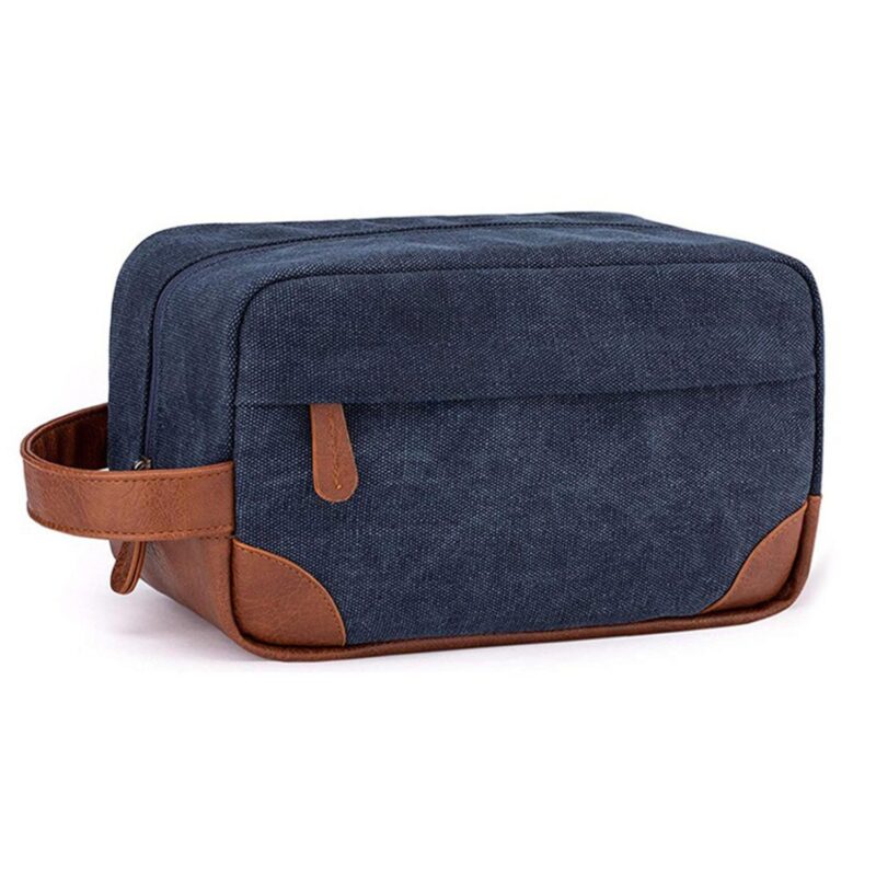 Custom Vintage Canvas & Leather Dopp Kit Travel Toiletry Wash Bag - 3