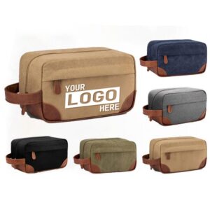 Custom Vintage Canvas & Leather Dopp Kit Travel Toiletry Wash Bag