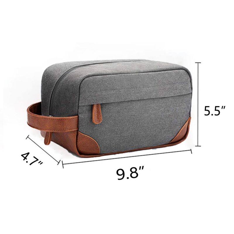 Custom Vintage Canvas & Leather Dopp Kit Travel Toiletry Wash Bag - 5