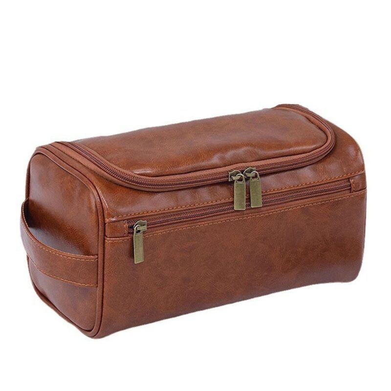 Custom Vintage PU Leather Hanging Toiletry Bag